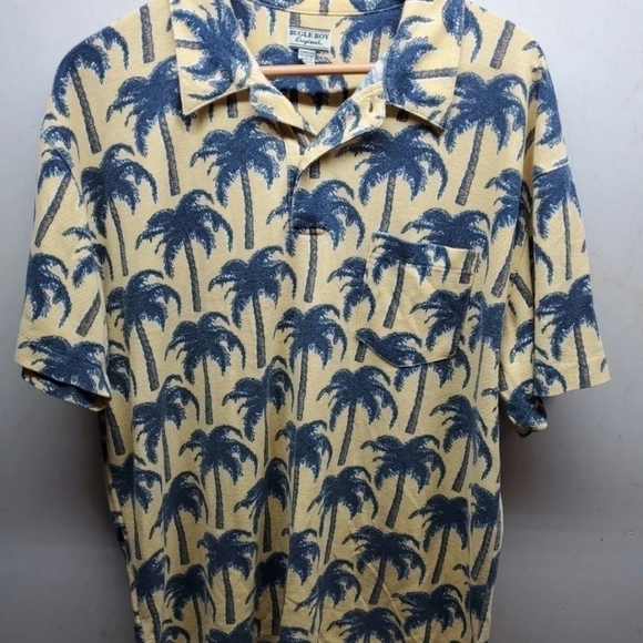 VINTAGE BUGLE BOY HAWAIIAN PALM TREE PRINT POLO WITH POCKET SIZE LARGE - Picture 2 of 4